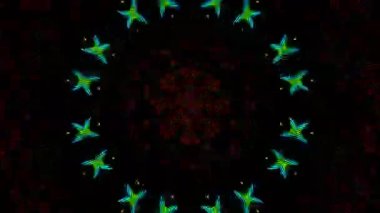 Psychedelic Kaleidoscope Burst Symmetric kaleidoscope shapes bursting and morphing with vibrant colors on beatfriendly loops