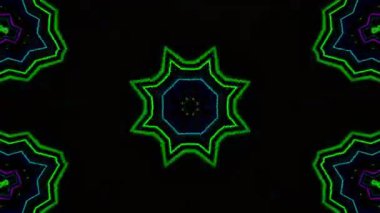 Psikedelik Kaleydoskop Patlaması simetrik kaleydoskop şekilleri patlıyor ve canlı renklerle beatendly döngülerde şekil değiştiriyor