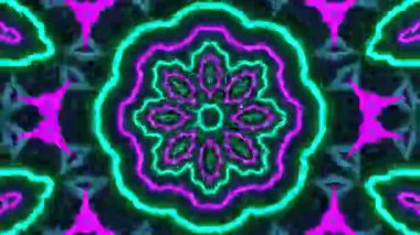 Psikedelik Kaleydoskop Patlaması simetrik kaleydoskop şekilleri patlıyor ve canlı renklerle beatendly döngülerde şekil değiştiriyor