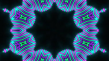 Psikedelik Kaleydoskop Patlaması simetrik kaleydoskop şekilleri patlıyor ve canlı renklerle beatendly döngülerde şekil değiştiriyor