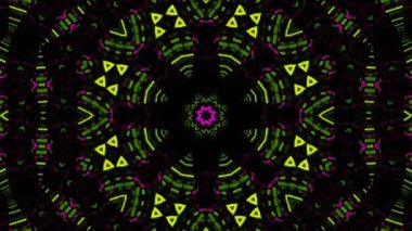 Psikedelik Kaleydoskop Patlaması simetrik kaleydoskop şekilleri patlıyor ve canlı renklerle beatendly döngülerde şekil değiştiriyor