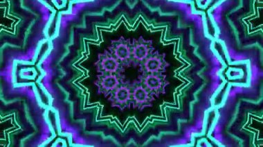 Psikedelik Kaleydoskop Patlaması simetrik kaleydoskop şekilleri patlıyor ve canlı renklerle beatendly döngülerde şekil değiştiriyor