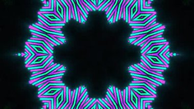 Psikedelik Kaleydoskop Patlaması simetrik kaleydoskop şekilleri patlıyor ve canlı renklerle beatendly döngülerde şekil değiştiriyor