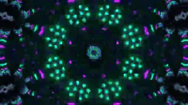 Psikedelik Kaleydoskop Patlaması simetrik kaleydoskop şekilleri patlıyor ve canlı renklerle beatendly döngülerde şekil değiştiriyor