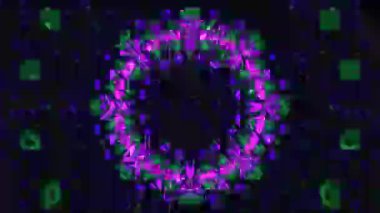 Psikedelik Kaleydoskop Patlaması simetrik kaleydoskop şekilleri patlıyor ve canlı renklerle beatendly döngülerde şekil değiştiriyor