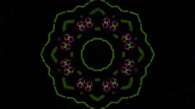 Psikedelik Kaleydoskop Patlaması simetrik kaleydoskop şekilleri patlıyor ve canlı renklerle beatendly döngülerde şekil değiştiriyor