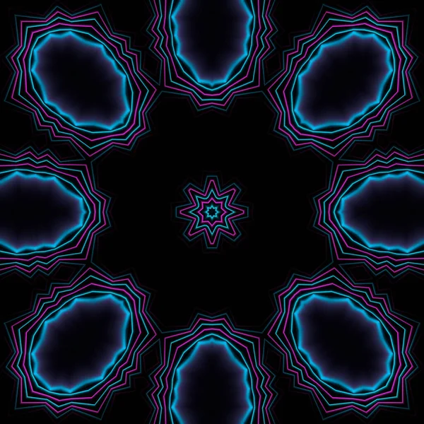 Geometrik şekillere ve ışıklara sahip soyut geleceksel bir desenin 3 boyutlu görüntüsü - arka plan için mükemmel