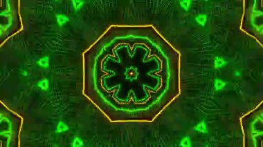 Psikedelik Kaleydoskop Patlaması simetrik kaleydoskop şekilleri patlıyor ve canlı renklerle beatendly döngülerde şekil değiştiriyor