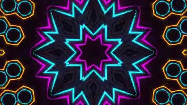 Psikedelik Kaleydoskop Patlaması simetrik kaleydoskop şekilleri patlıyor ve canlı renklerle beatendly döngülerde şekil değiştiriyor