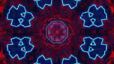 Psikedelik Kaleydoskop Patlaması simetrik kaleydoskop şekilleri patlıyor ve canlı renklerle beatendly döngülerde şekil değiştiriyor