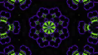 Psikedelik Kaleydoskop Patlaması simetrik kaleydoskop şekilleri patlıyor ve canlı renklerle beatendly döngülerde şekil değiştiriyor