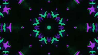 Psikedelik Kaleydoskop Patlaması simetrik kaleydoskop şekilleri patlıyor ve canlı renklerle beatendly döngülerde şekil değiştiriyor