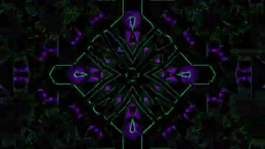 Psikedelik Kaleydoskop Patlaması simetrik kaleydoskop şekilleri patlıyor ve canlı renklerle beatendly döngülerde şekil değiştiriyor