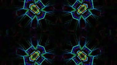 Psikedelik Kaleydoskop Patlaması simetrik kaleydoskop şekilleri patlıyor ve canlı renklerle beatendly döngülerde şekil değiştiriyor