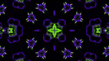 Psikedelik Kaleydoskop Patlaması simetrik kaleydoskop şekilleri patlıyor ve canlı renklerle beatendly döngülerde şekil değiştiriyor