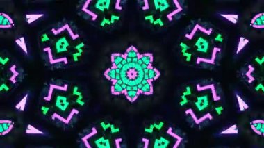 Psikedelik Kaleydoskop Patlaması simetrik kaleydoskop şekilleri patlıyor ve canlı renklerle beatendly döngülerde şekil değiştiriyor