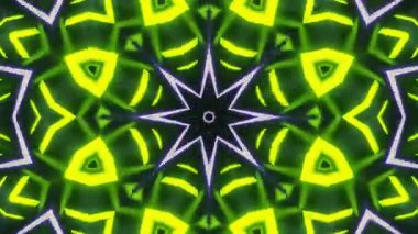 Psikedelik Kaleydoskop Patlaması simetrik kaleydoskop şekilleri patlıyor ve canlı renklerle beatendly döngülerde şekil değiştiriyor