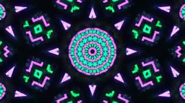 Psikedelik Kaleydoskop Patlaması simetrik kaleydoskop şekilleri patlıyor ve canlı renklerle beatendly döngülerde şekil değiştiriyor