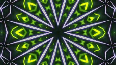 Psikedelik Kaleydoskop Patlaması simetrik kaleydoskop şekilleri patlıyor ve canlı renklerle beatendly döngülerde şekil değiştiriyor