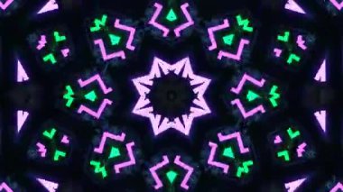 Psikedelik Kaleydoskop Patlaması simetrik kaleydoskop şekilleri patlıyor ve canlı renklerle beatendly döngülerde şekil değiştiriyor