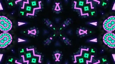 Psikedelik Kaleydoskop Patlaması simetrik kaleydoskop şekilleri patlıyor ve canlı renklerle beatendly döngülerde şekil değiştiriyor