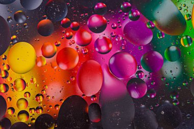 Renkli baloncuk arka planı, renkli su ve yağ damlaları, soyut arkaplan