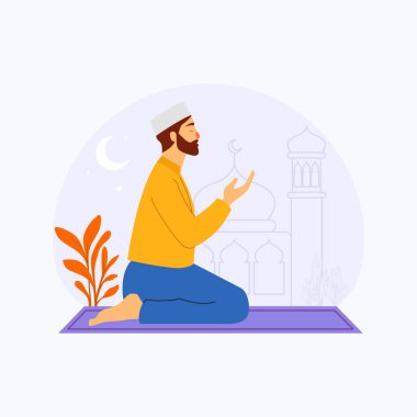 Gecenin bir yarısı dua eden Müslüman Vektör illüstrasyonu