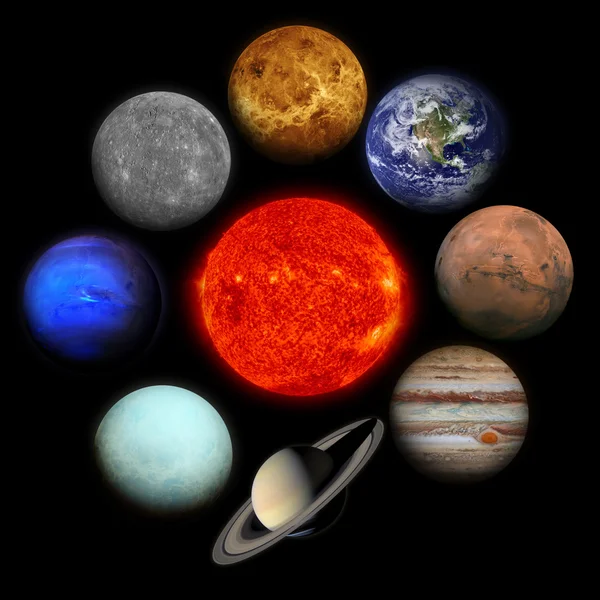 Solsystemet. Planeter på svart bakgrund. — Stockfoto