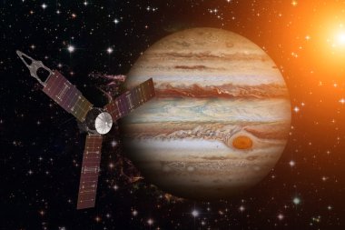 Juno uzay aracı ve Jüpiter. Bu görüntünün elementleri NASA tarafından desteklenmektedir.