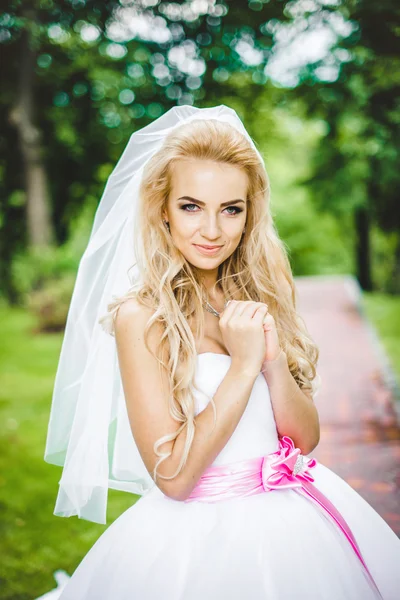 Elegáns menyasszony pózol — Stock Fotó