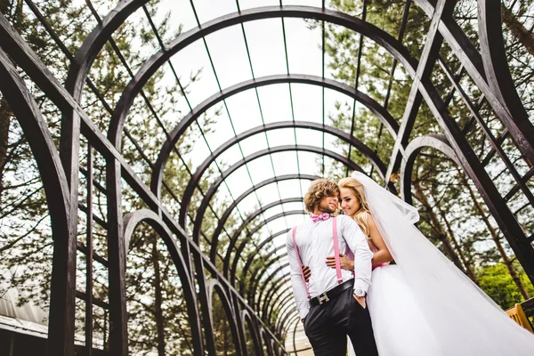 Bride and groom posing together — Stock Photo, Image