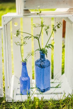 Bir cam şişelerde çiçek