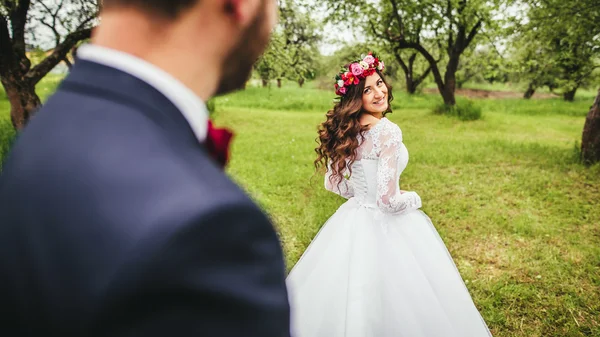 Wedding walk on nature — Stock Photo, Image