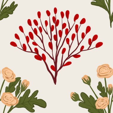 Kapak, Bayrak ve Notlar için Doğa Örnekleri Arka plan İllüstrasyonu. Sonbahar Estetik Arkaplanı. Bitki ve Çiçek Desenli Arkaplan.