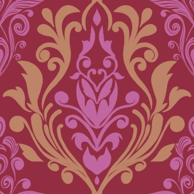 Damask Nature Pattern Background Illustration For Cover, Banner, Notes. Fall Winter Aesthetic Background. Plant And Flower Pattern Background.