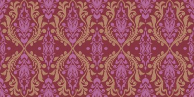 Damask Nature Pattern Background Illustration For Cover, Banner, Notes. Fall Winter Aesthetic Background. Plant And Flower Pattern Background.