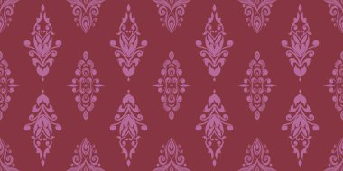 Damask Nature Pattern Background Illustration For Cover, Banner, Notes. Fall Winter Aesthetic Background. Plant And Flower Pattern Background.