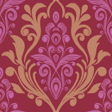 Damask Nature Pattern Background Illustration For Cover, Banner, Notes. Fall Winter Aesthetic Background. Plant And Flower Pattern Background.