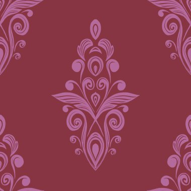 Damask Nature Pattern Background Illustration For Cover, Banner, Notes. Fall Winter Aesthetic Background. Plant And Flower Pattern Background.