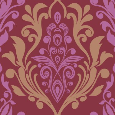 Damask Nature Pattern Background Illustration For Cover, Banner, Notes. Fall Winter Aesthetic Background. Plant And Flower Pattern Background.