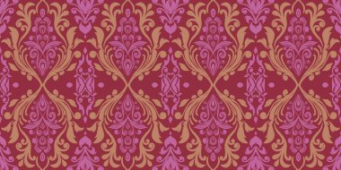 Damask Nature Pattern Background Illustration For Cover, Banner, Notes. Fall Winter Aesthetic Background. Plant And Flower Pattern Background.