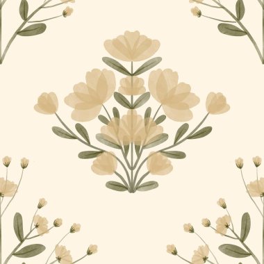 Kusursuz suluboya kapaklar, notlar, yumuşak arkaplan renkleri için eşsiz çiçek desenli arka plan. Suluboya sanat eseri. Çiçek sapı. Renkli çiçek.