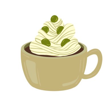 Sıcak ve lezzetli içeceklerle dolu bardaklar. Çikolata, kahve, kakao ve kremalı fincanlar çizilmiş. Karalama kış mevsimlik elementleri beyaza izole edilmiş tasarım için. Samimi El çizimi