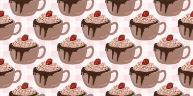 Sıcak ve lezzetli içeceklerle dolu bardaklar. Çikolata, kahve, kakao ve kremalı fincanlar çizilmiş. Karalama kış mevsimlik elementleri beyaza izole edilmiş tasarım için. Samimi El çizimi. Desen Tasarım İllüstrasyonu.