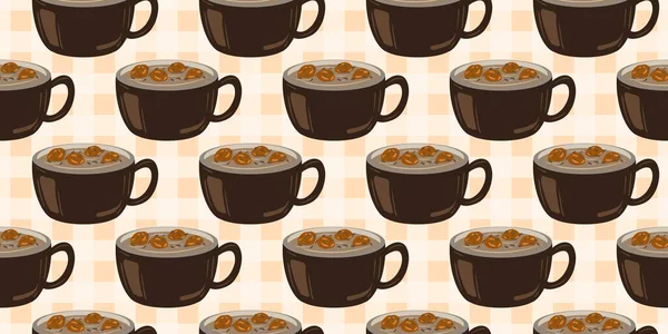 Sıcak ve lezzetli içeceklerle dolu bardaklar. Çikolata, kahve, kakao ve kremalı fincanlar çizilmiş. Karalama kış mevsimlik elementleri beyaza izole edilmiş tasarım için. Samimi El çizimi. Desen Tasarım İllüstrasyonu.