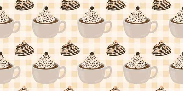 Sıcak ve lezzetli içeceklerle dolu bardaklar. Çikolata, kahve, kakao ve kremalı fincanlar çizilmiş. Karalama kış mevsimlik elementleri beyaza izole edilmiş tasarım için. Samimi El çizimi. Desen Tasarım İllüstrasyonu.