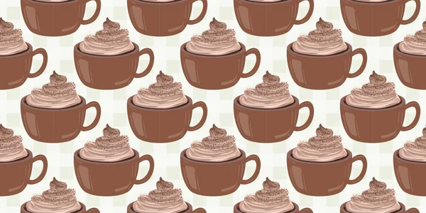 Sıcak ve lezzetli içeceklerle dolu bardaklar. Çikolata, kahve, kakao ve kremalı fincanlar çizilmiş. Karalama kış mevsimlik elementleri beyaza izole edilmiş tasarım için. Samimi El çizimi. Desen Tasarım İllüstrasyonu.