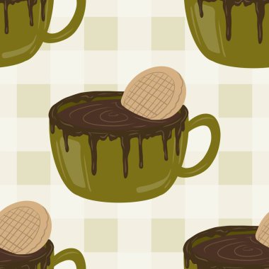 Sıcak ve lezzetli içeceklerle dolu bardaklar. Çikolata, kahve, kakao ve kremalı fincanlar çizilmiş. Karalama kış mevsimlik elementleri beyaza izole edilmiş tasarım için. Samimi El çizimi. Desen Tasarım İllüstrasyonu.