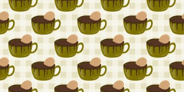 Sıcak ve lezzetli içeceklerle dolu bardaklar. Çikolata, kahve, kakao ve kremalı fincanlar çizilmiş. Karalama kış mevsimlik elementleri beyaza izole edilmiş tasarım için. Samimi El çizimi. Desen Tasarım İllüstrasyonu.