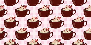 Sıcak ve lezzetli içeceklerle dolu bardaklar. Çikolata, kahve, kakao ve kremalı fincanlar çizilmiş. Karalama kış mevsimlik elementleri beyaza izole edilmiş tasarım için. Samimi El çizimi. Desen Tasarım İllüstrasyonu.